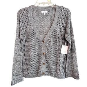 Lauren Conrad Open Knit Slouchy Cardigan Sweater Womens XS Grey Bohemian NWT